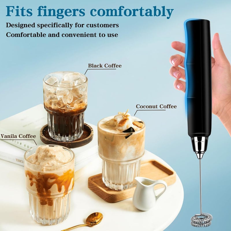 BSRGMS Milk Frother Handheld for Coffee, Electric Whisk 3 Speed Adjustable, Drink Mixer with Stainless 3 Whisks, Rechargeable Hand Frother Wand, Foam Maker for Latte Cappuccino Hot Chocolate Egg Black - Image 4